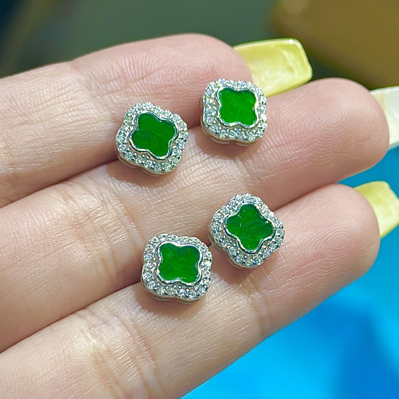 【CH】翡翠四叶草耳钉（多样性发其一）