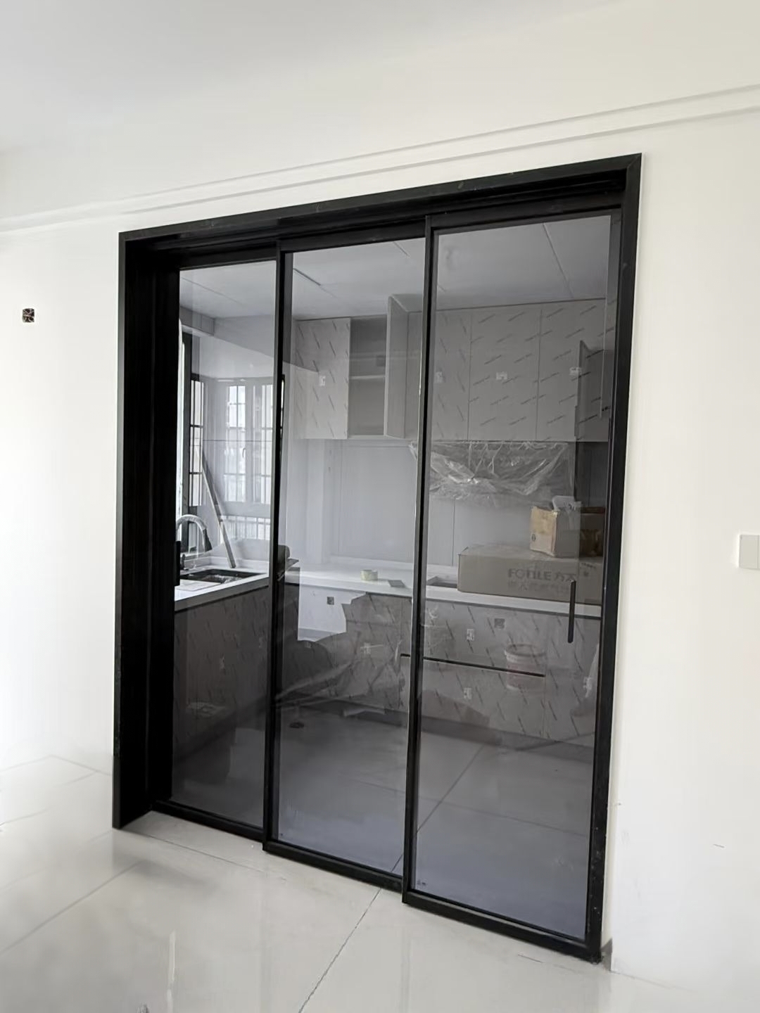 opk完美系统 厨房阳台地轨三联动 吊轨三联动推拉门