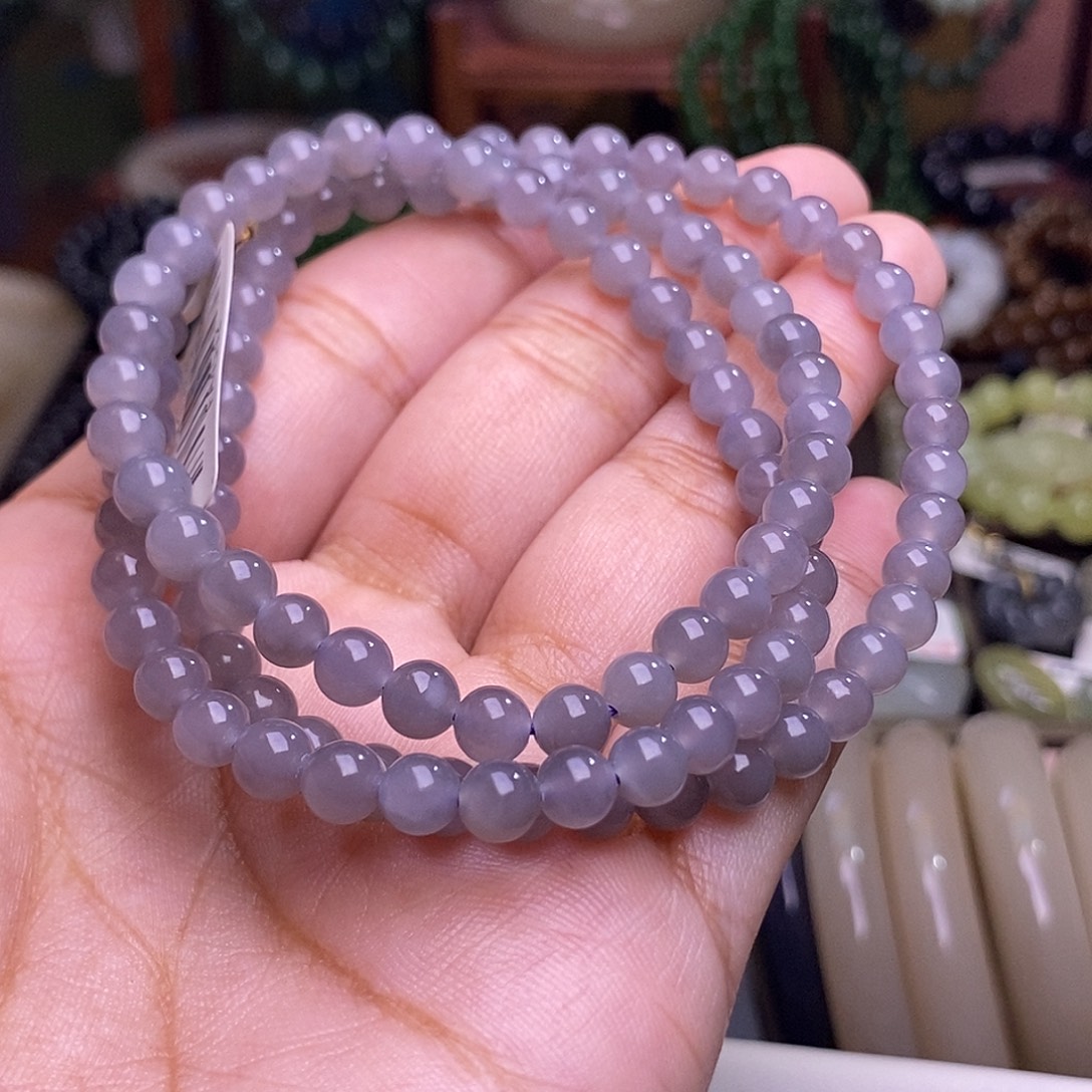 和田玉未镶嵌颈饰浓烟紫老矿料约6mm108佛珠