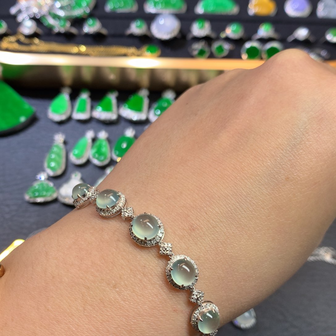 翡翠手链18K金镶嵌冰