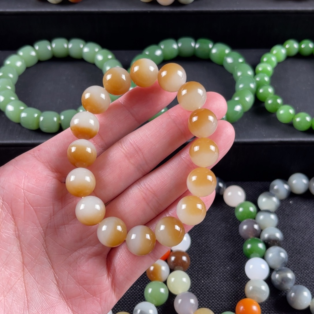 和田玉手串未镶嵌卡12金山聚宝盆无包容