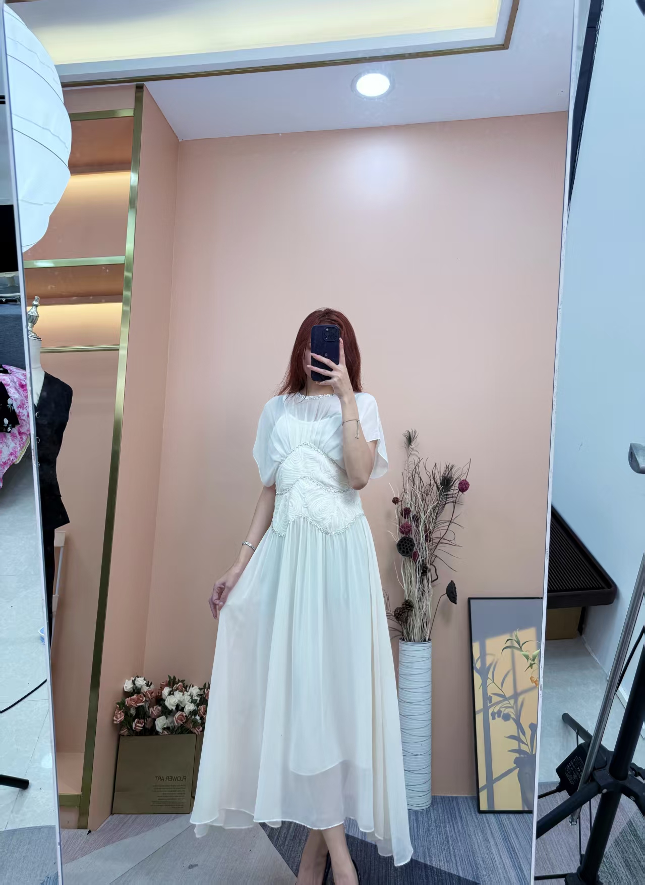 [依易原创]轻奢名媛风碎闪星河高腰肌理感拼接显瘦连衣裙A1011