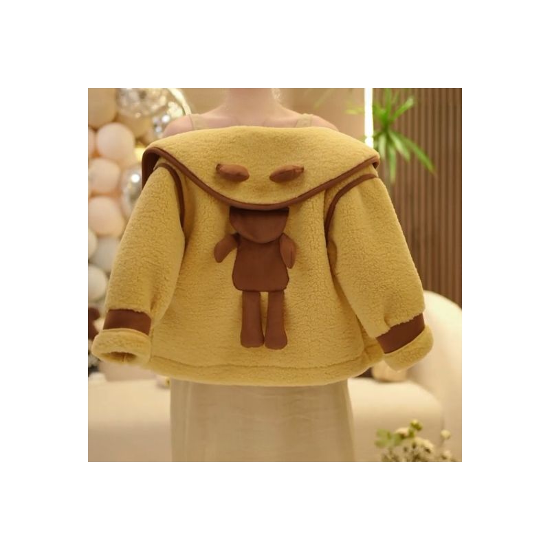 【米小洛】2025年秋季新款黄色翻领鹿角儿童加绒加厚好看小熊外套