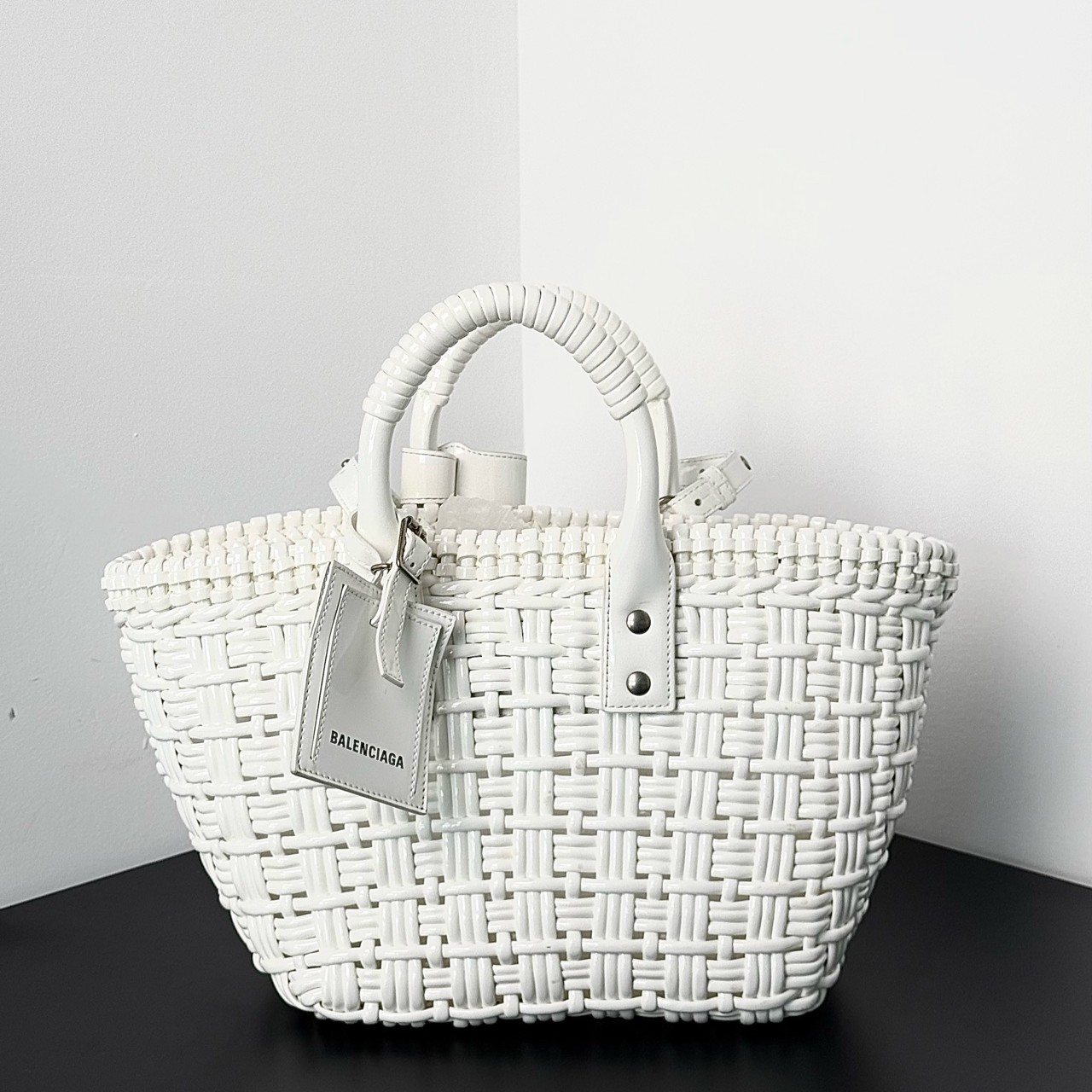 99新 Balenciaga/巴黎世家  Bistro编织菜篮子手提包单肩斜挎包