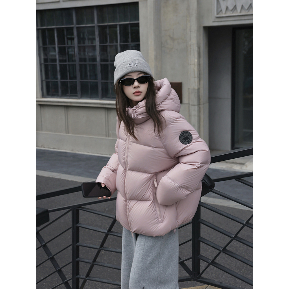 张贝贝ibell黑标空气层90白鸭绒防风保暖中长款立领连帽羽绒服女