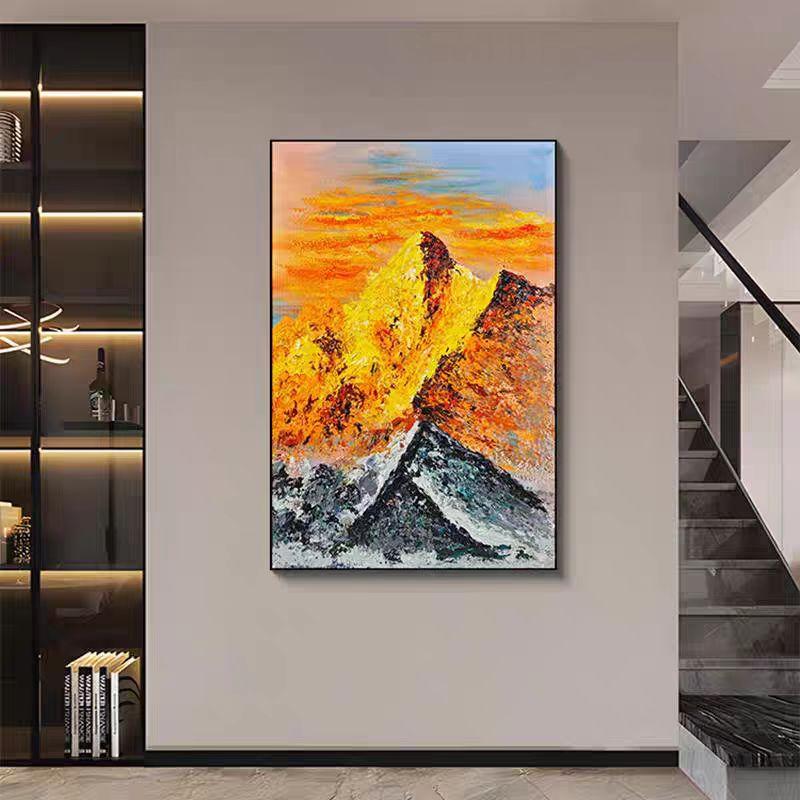 913日照金山入户玄关装饰画高级手工油画客厅挂画背靠金山80120