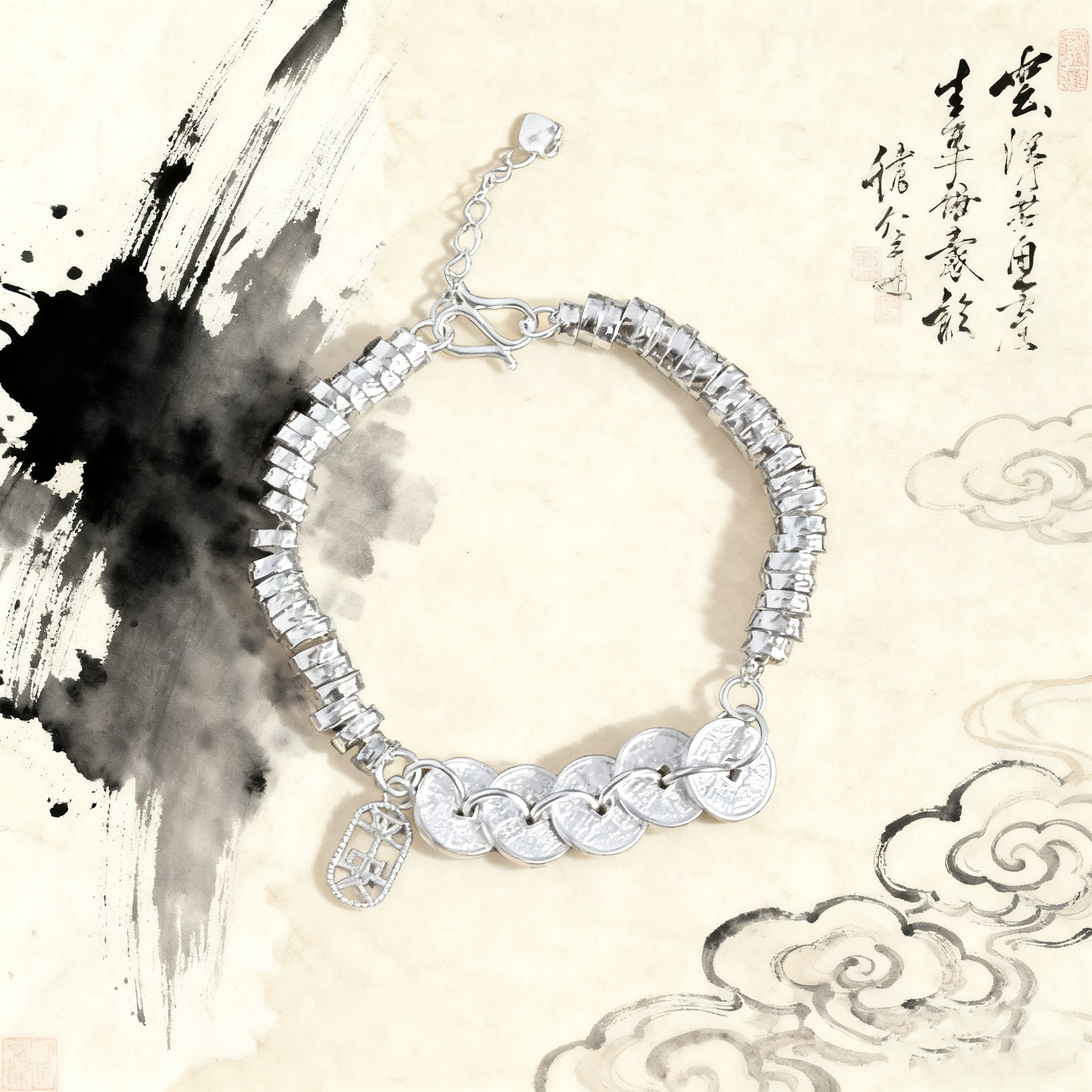 足银手链 【盘缠五帝钱手链】足银999设计甜美风百搭轻奢时尚气质