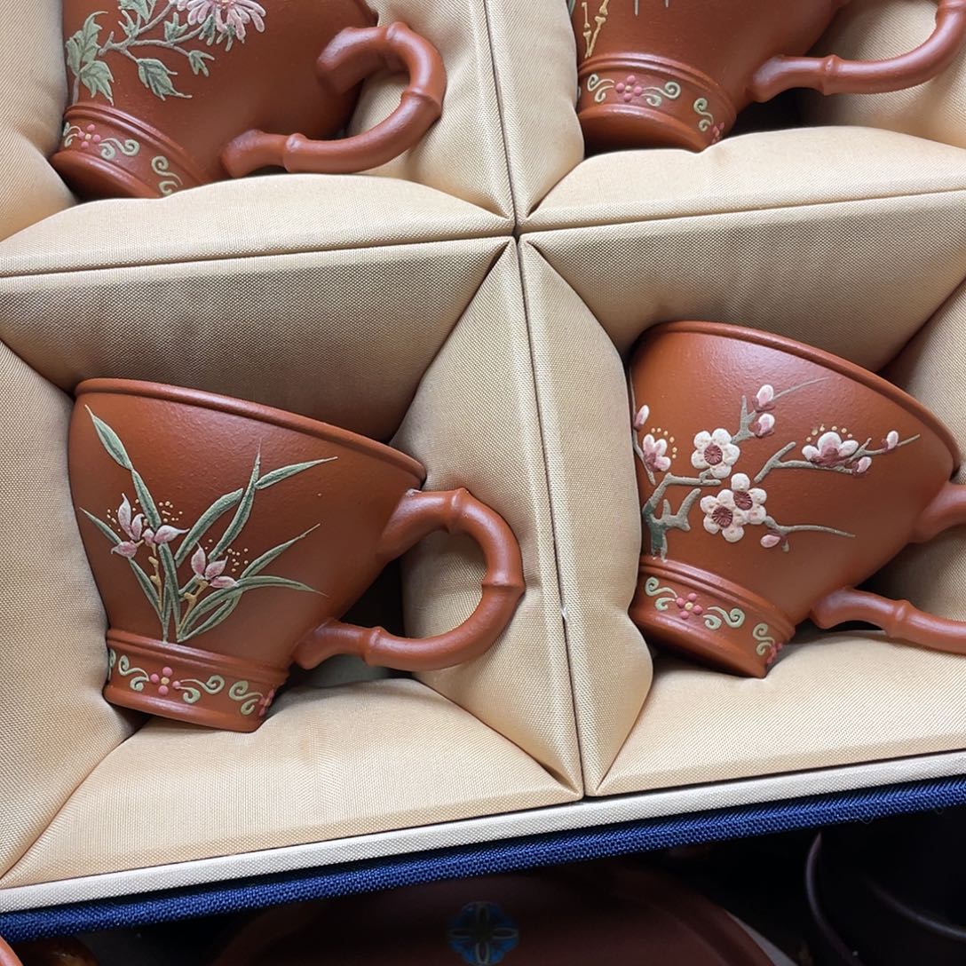 红泥茶杯紫砂主人杯80cc*4礼盒装