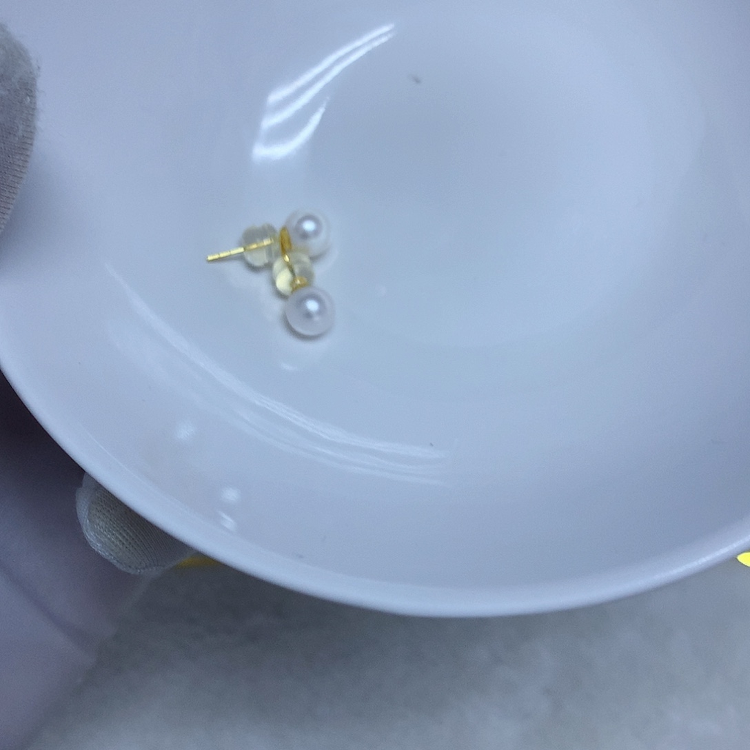 银S925镶嵌淡水珍珠耳饰6-7