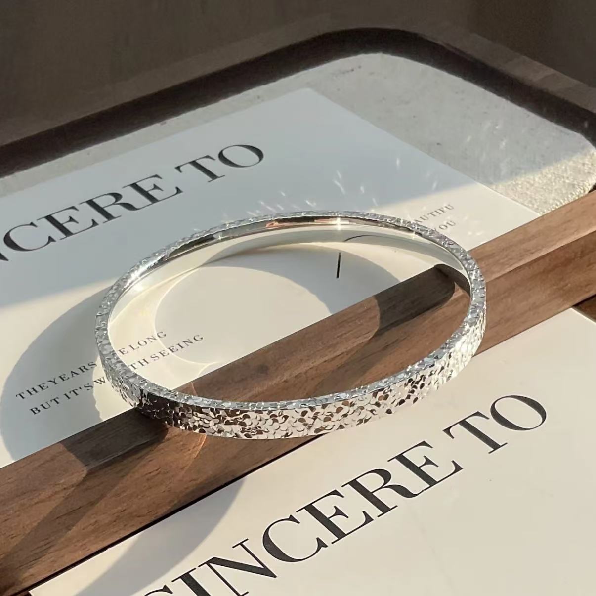 足银手镯 A111足银999.9【三面碎冰冰】闭口闪闪亮年轻轻奢足银手镯