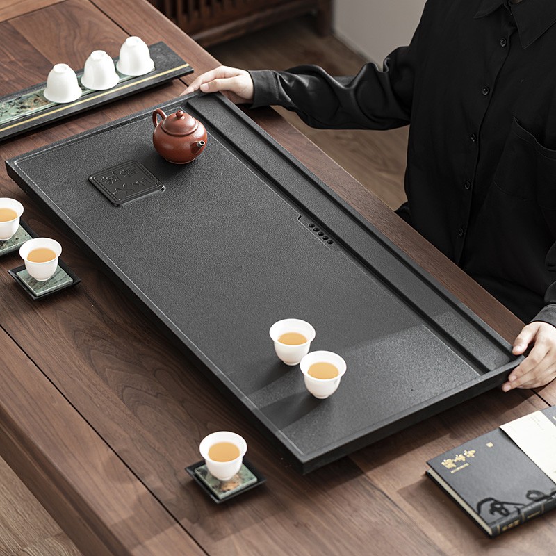 大道至简乌金石茶盘茶具套装家用客厅功夫简约茶海排水茶盘小型