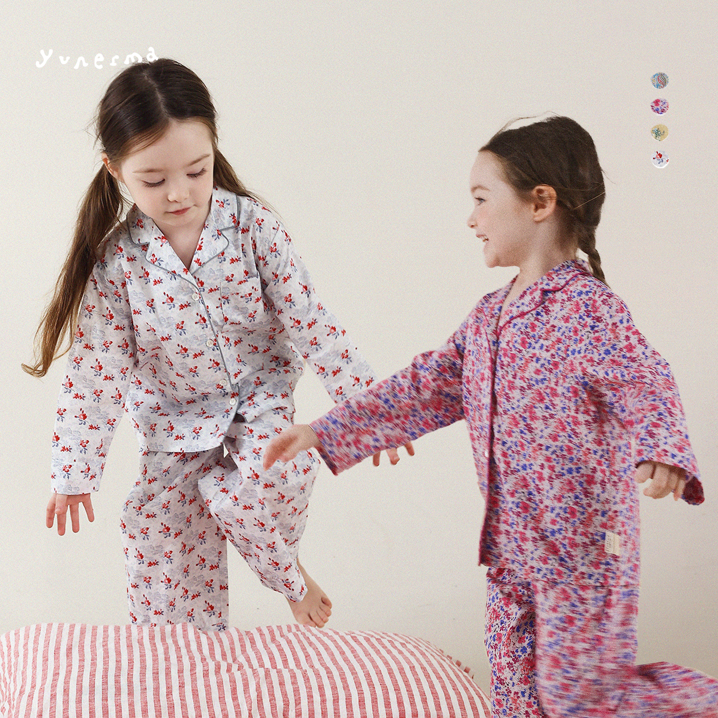 允儿妈女童秋季新款法式碎花长袖长裤精梳棉家居套装宝宝洋气睡衣