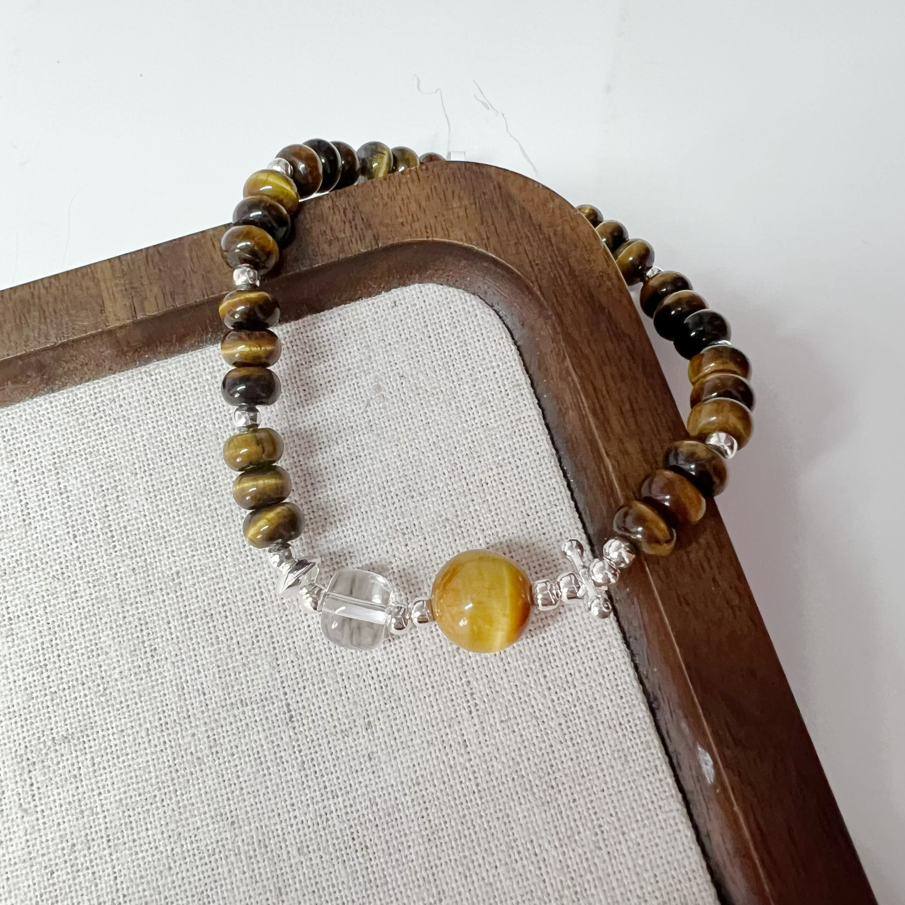 925银亚克力手链 日韩时尚百搭简约气质咖色扁珠银手链