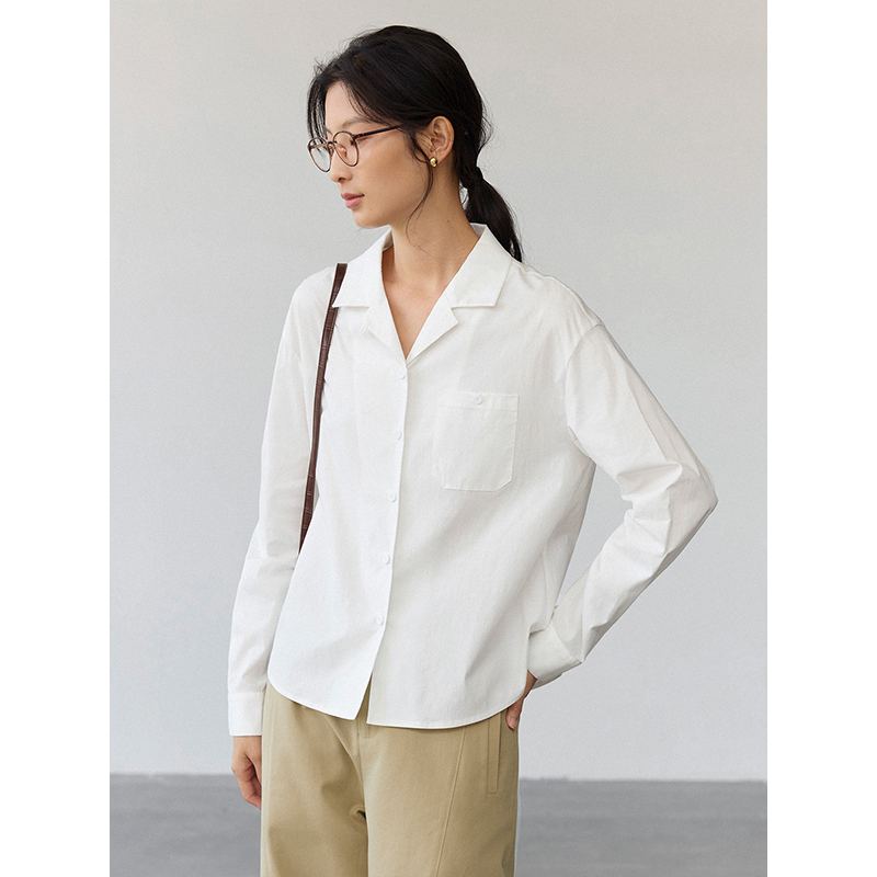 素典年中清仓【2085】法式白衬衫早秋气质通勤衬衣西装领长袖上衣