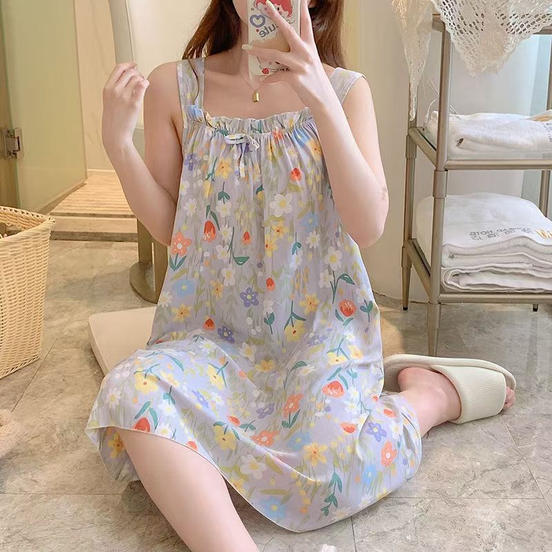 80-200斤带胸垫钢圈甜美法式性感睡衣碎花性感吊带睡衣睡裙连衣裙