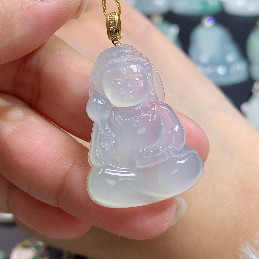 翡翠18K金镶嵌颈饰宝宝佛