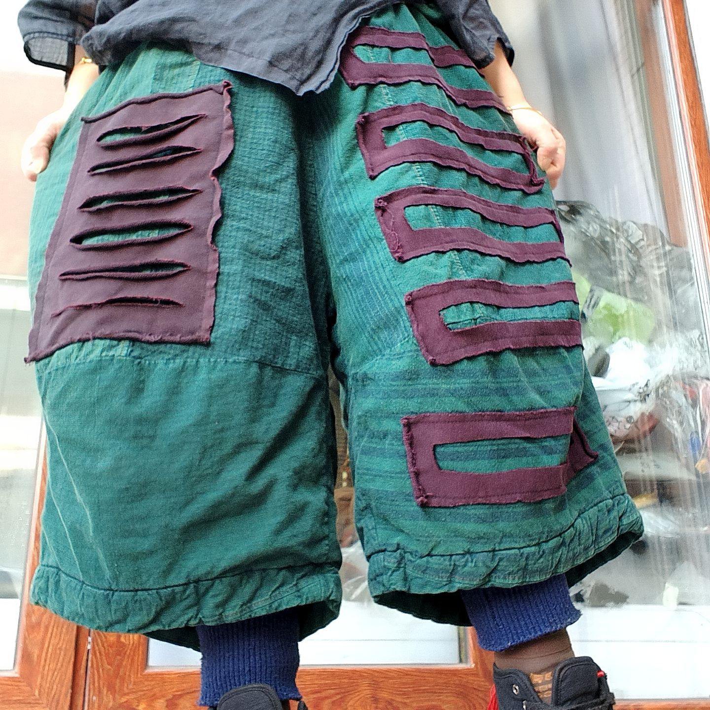 无吊牌做旧绿老布破洞叮当棉裤条纹色随机发介意勿拍