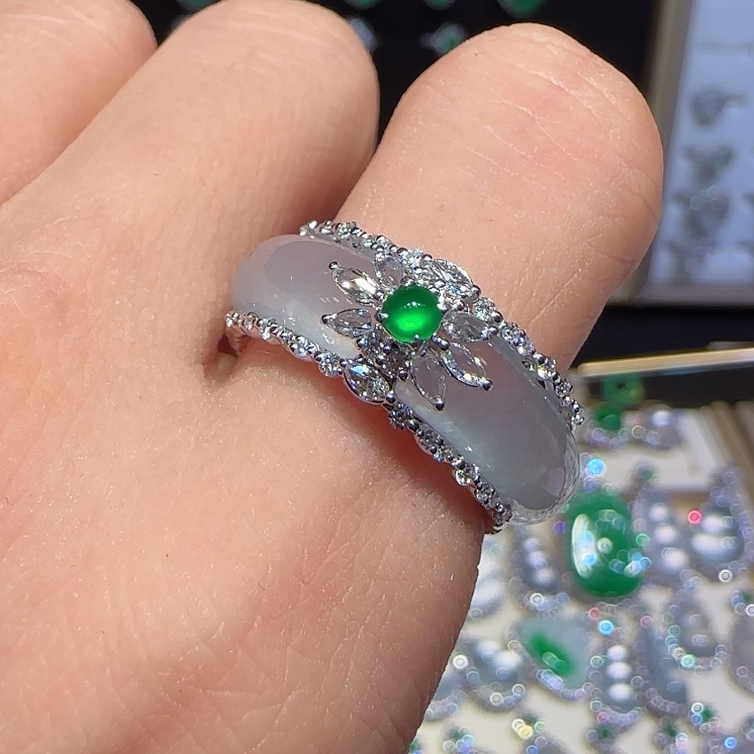 翡翠戒圈18K金镶嵌14圈口