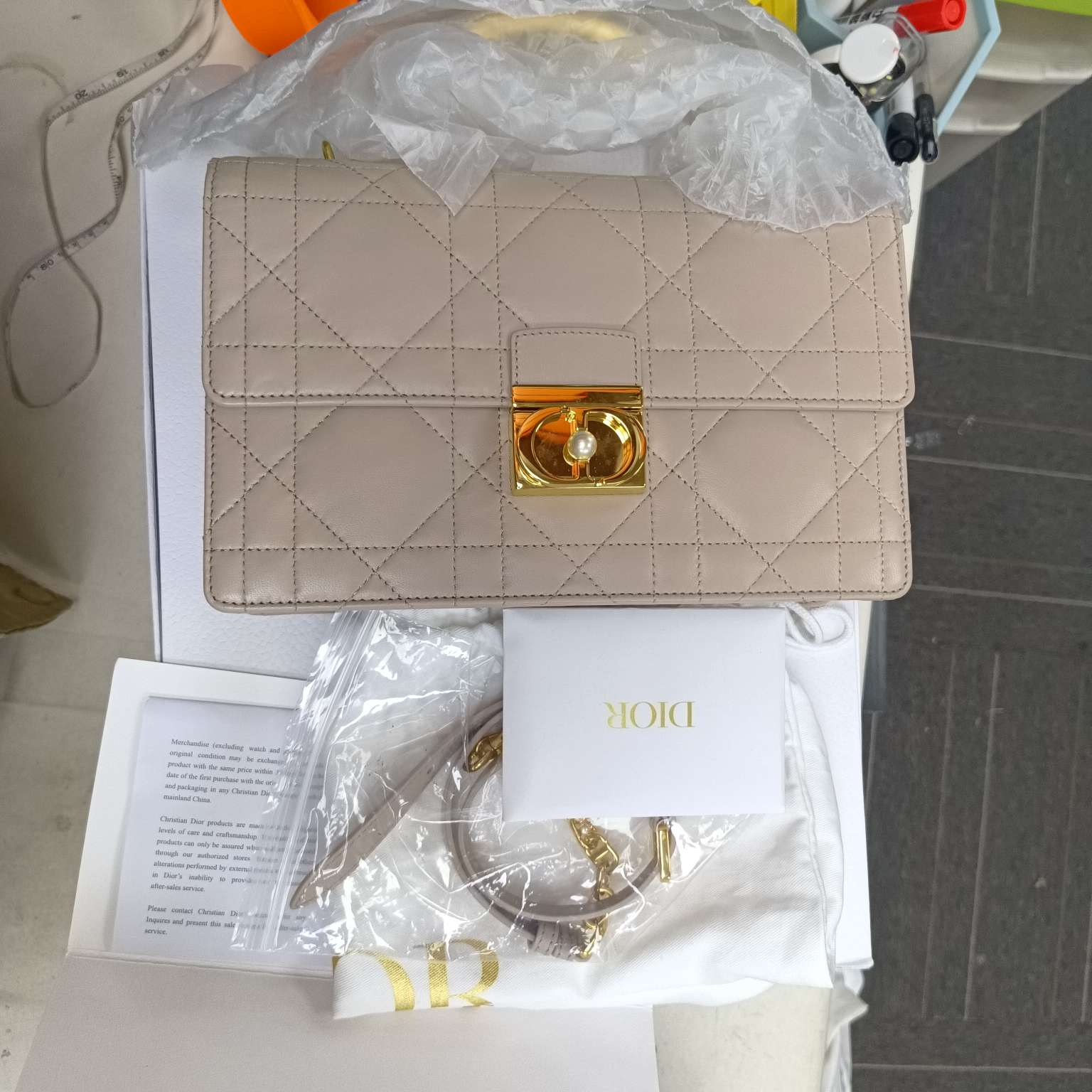 95新 DIOR/迪奥 浅杏色 全皮ange手袋 24年票/ANT 036