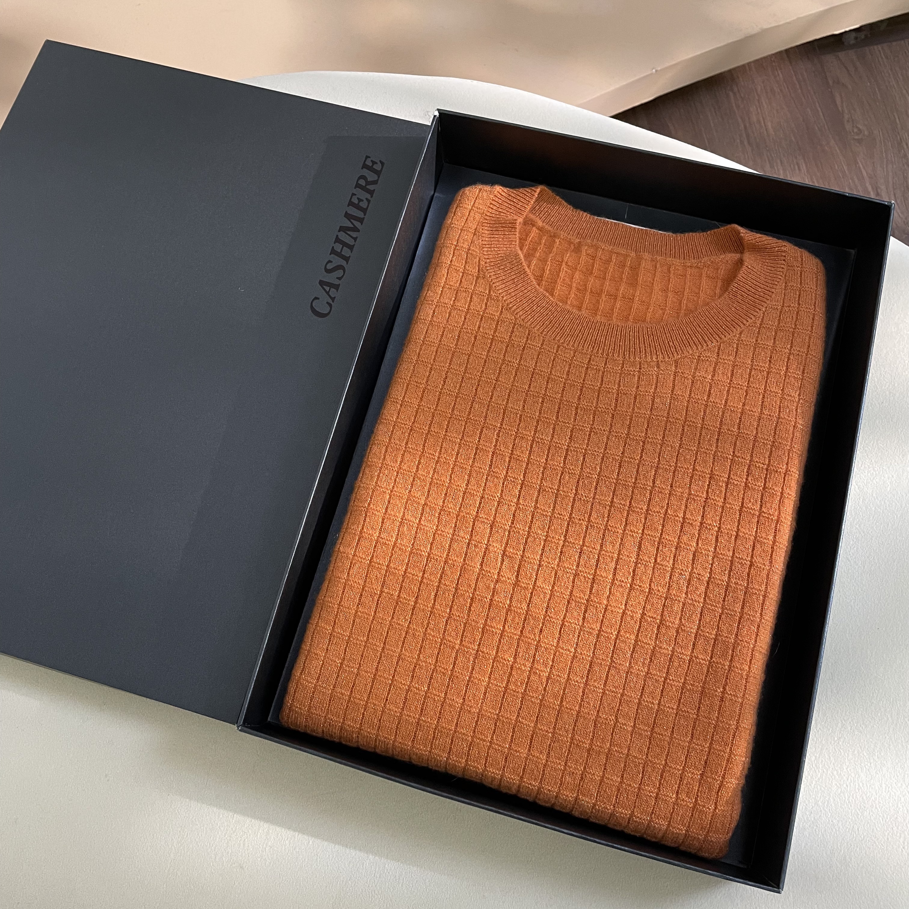 【绚丽多彩】圆领精纺山羊绒女士华夫格针织打底短袖上衣