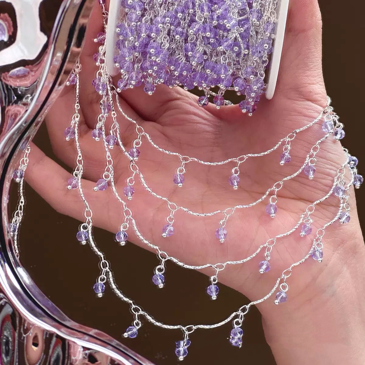 编号368 银紫色弯棍晶晶 百搭链条
