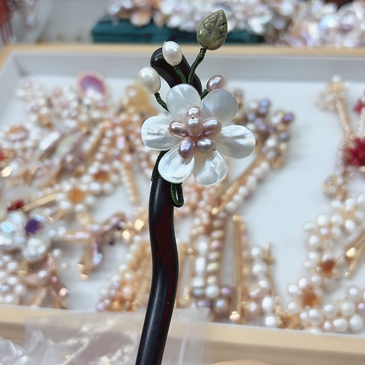 淡水珍珠发饰银S925镶嵌