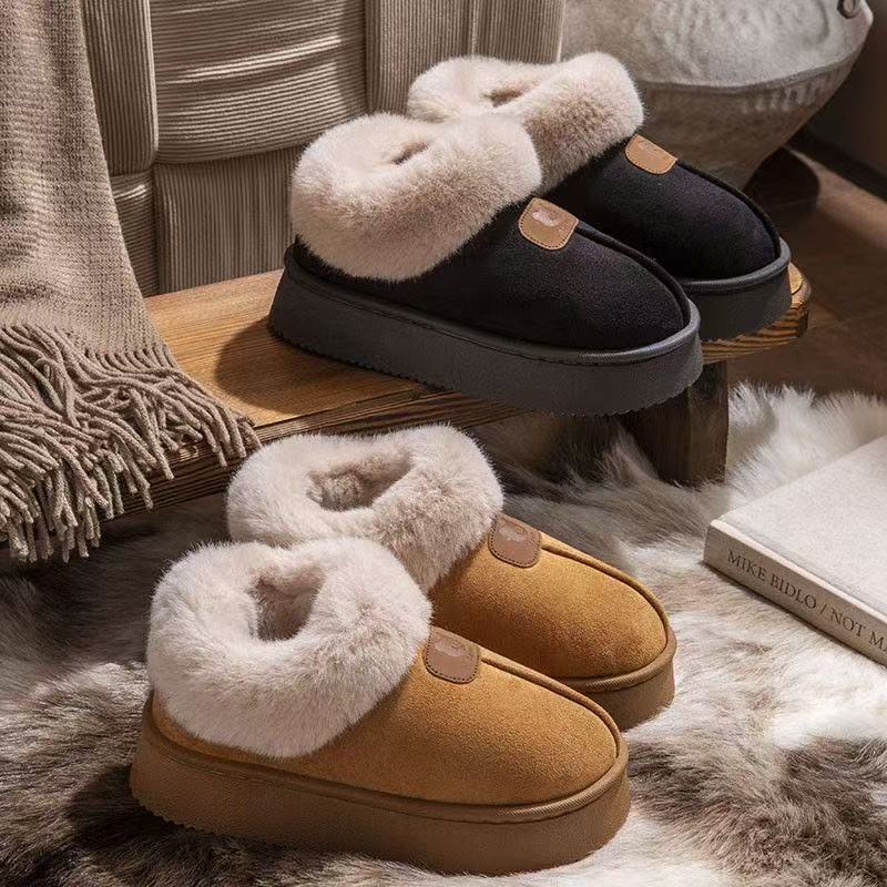 厚底包跟棉拖鞋女秋冬季居家用毛毛绒棉鞋外穿情侣保暖雪地靴