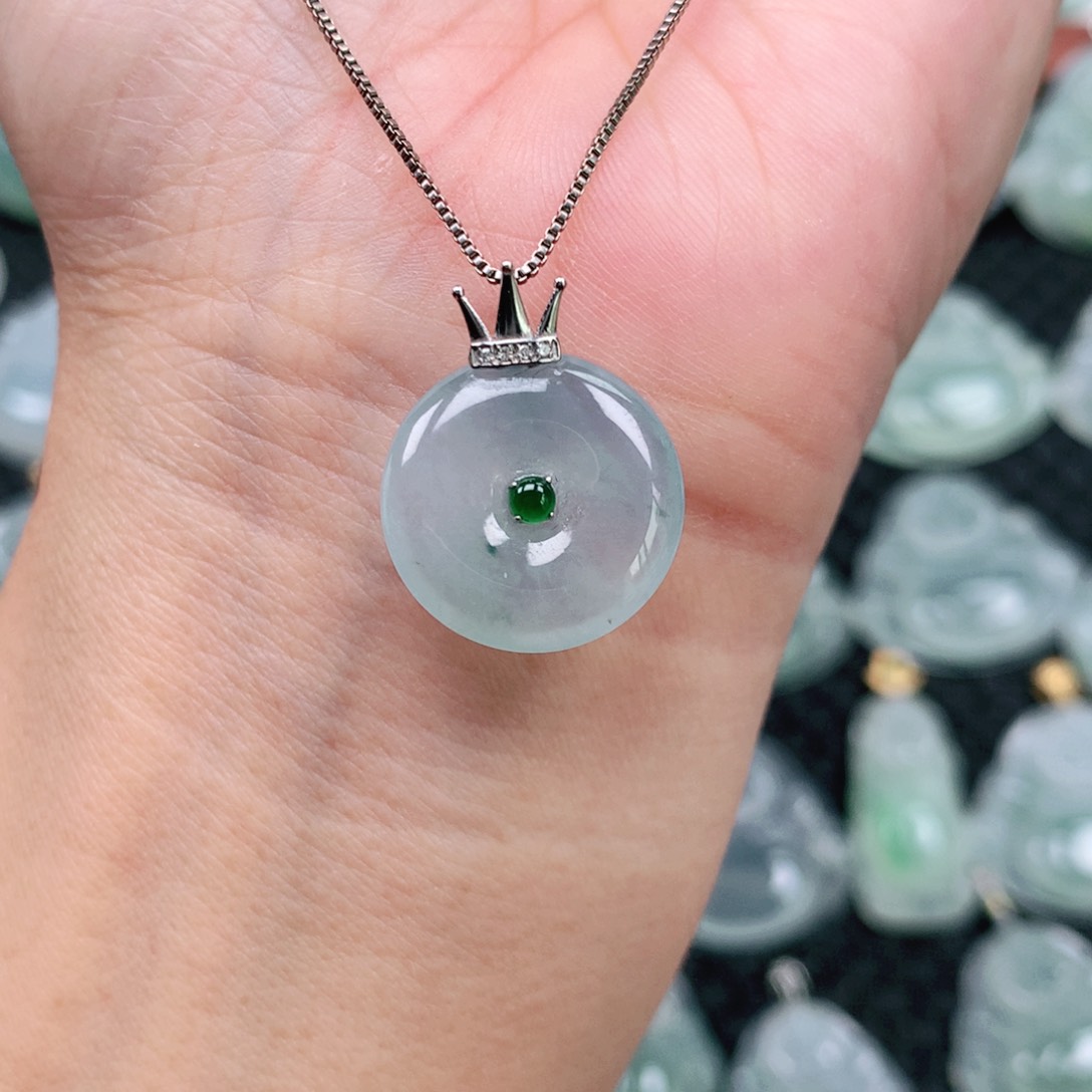 翡翠18K金镶嵌吊坠(不含链)