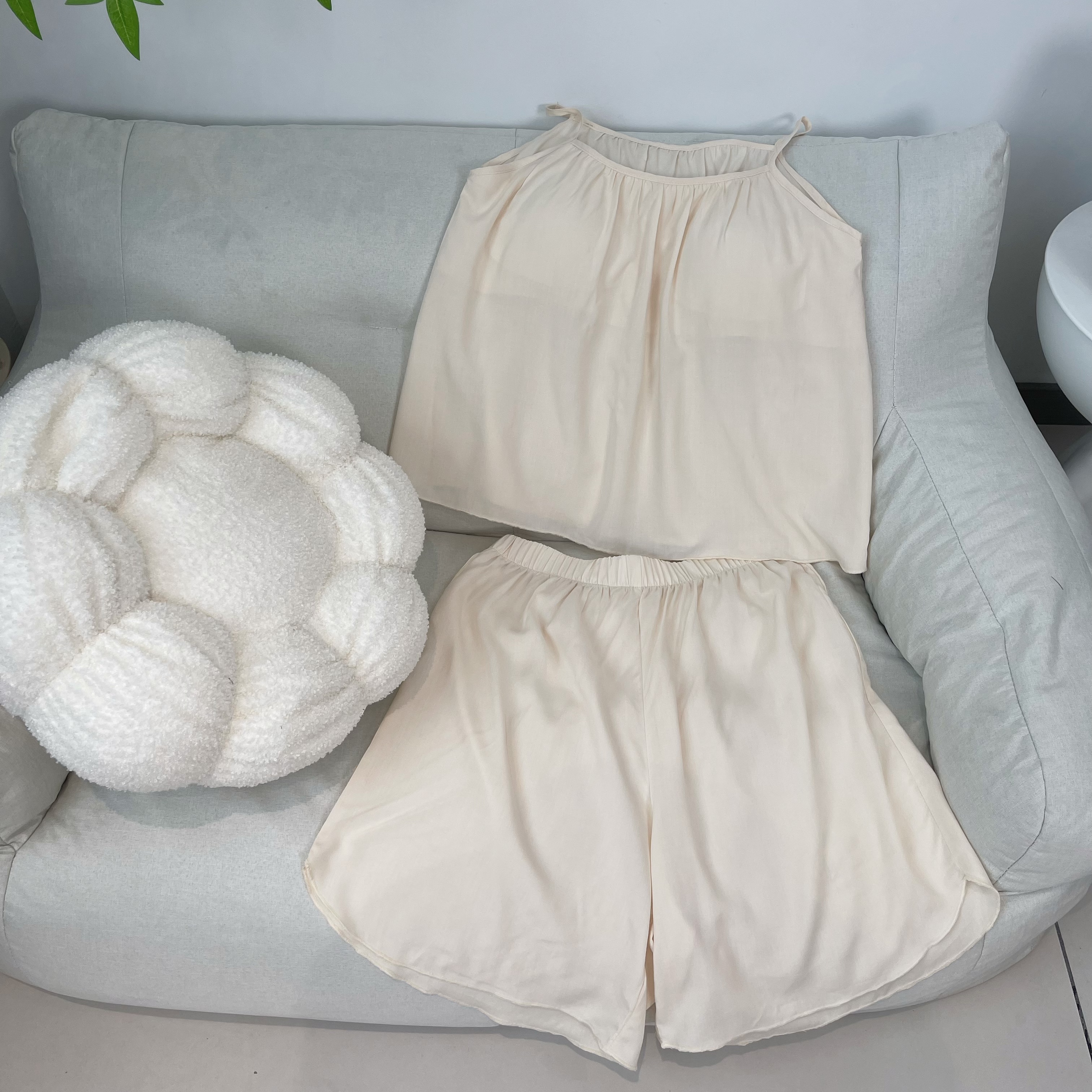 9921#棉绸带胸垫睡衣吊带短裤宽松居家服夏季透气打底裤防走光