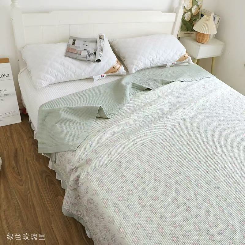 【绿色玫瑰】200*230cm夏季双层纱双面绗缝凉感床盖软凉席