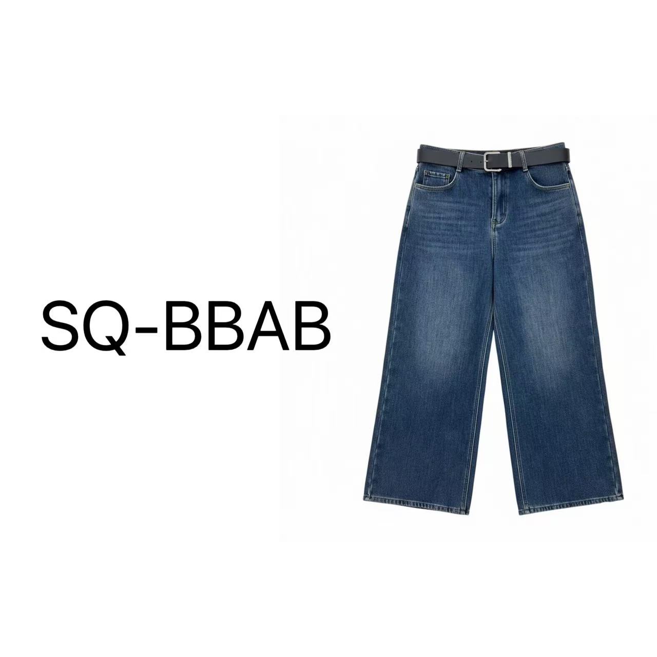 662051大码女加绒宽腰带阔腿牛仔裤