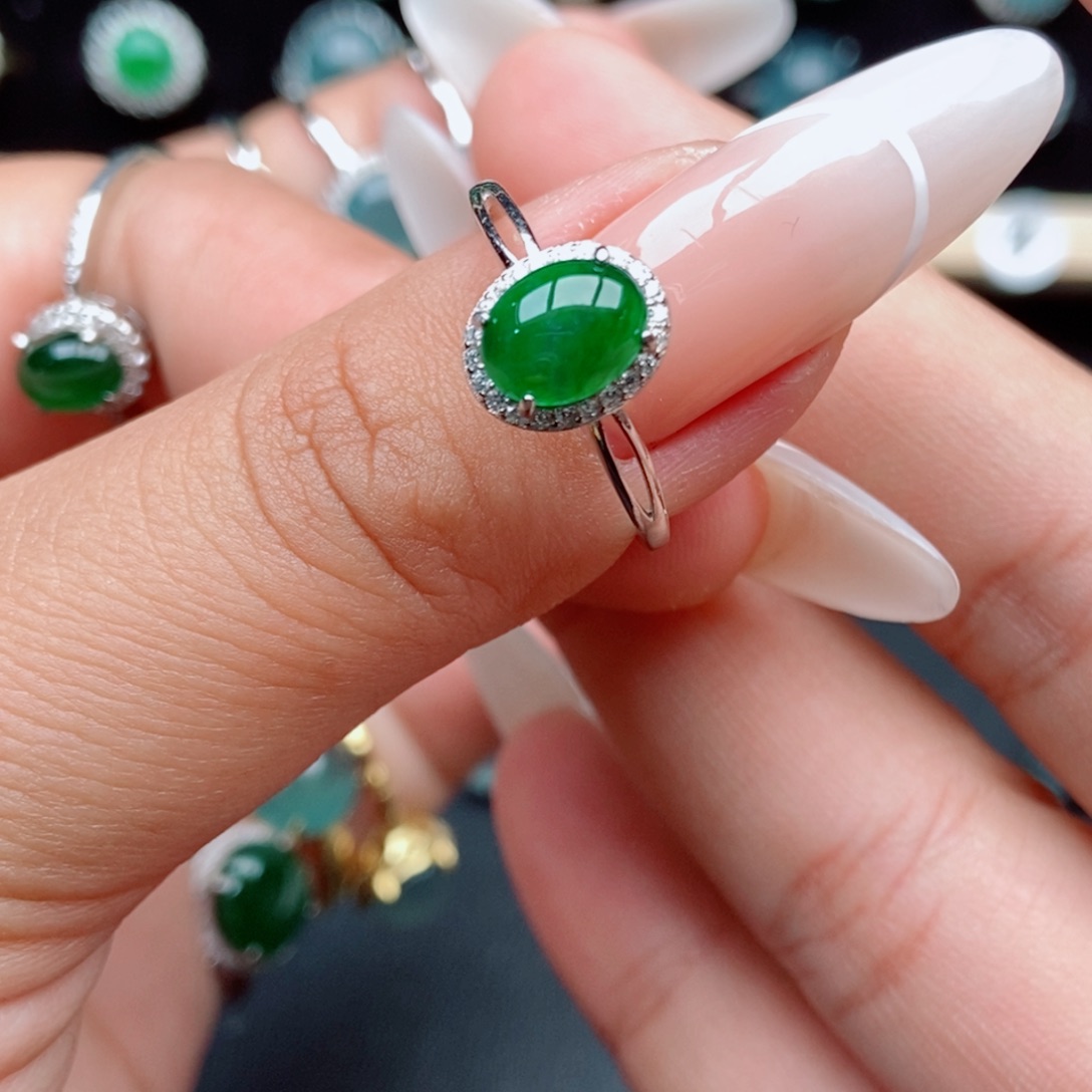 翡翠戒指银S925镶嵌55874