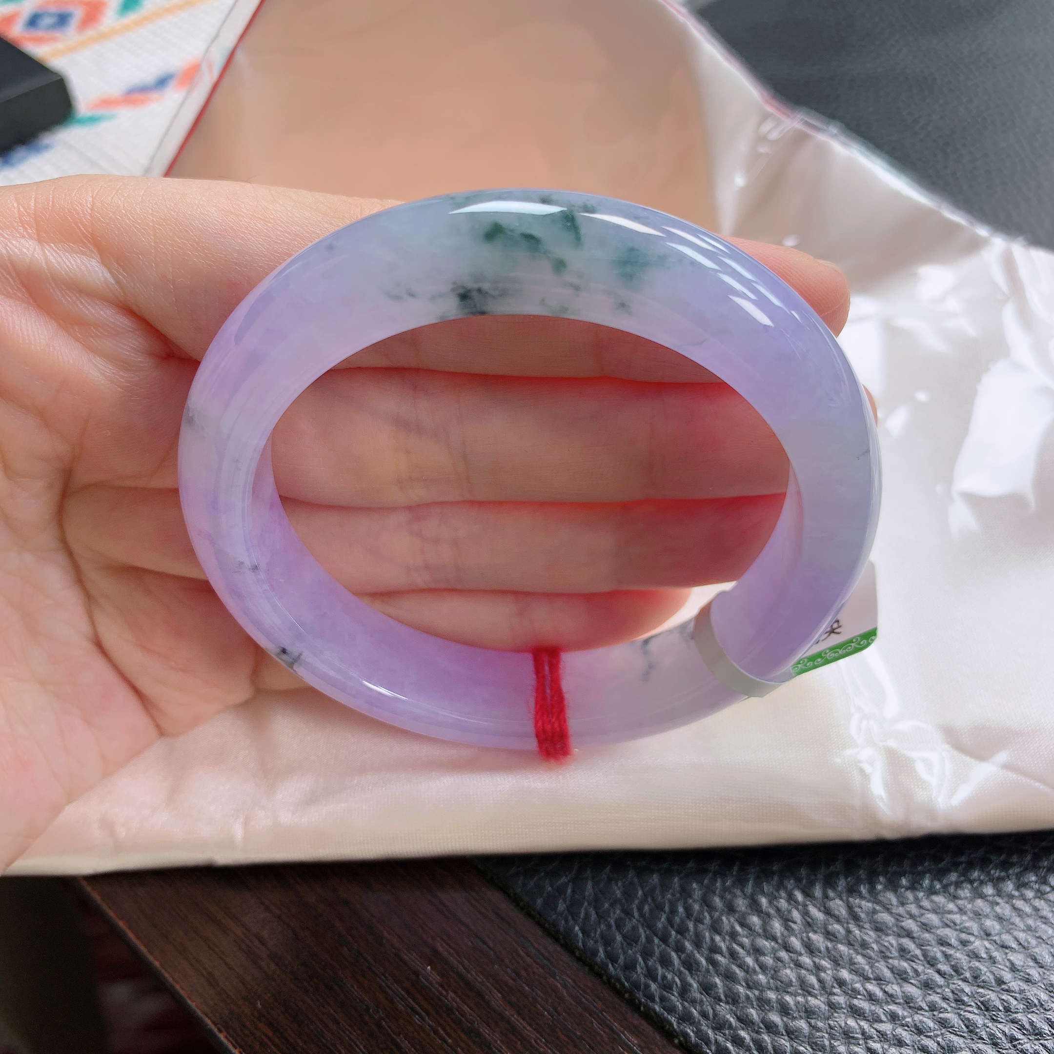 天然缅甸A货纯天然翡翠 正品时尚冰糯种冰粉紫飘花56圈宽边手镯