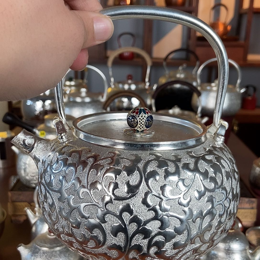 满***京纯手工制作茶壶铜底银衣壶