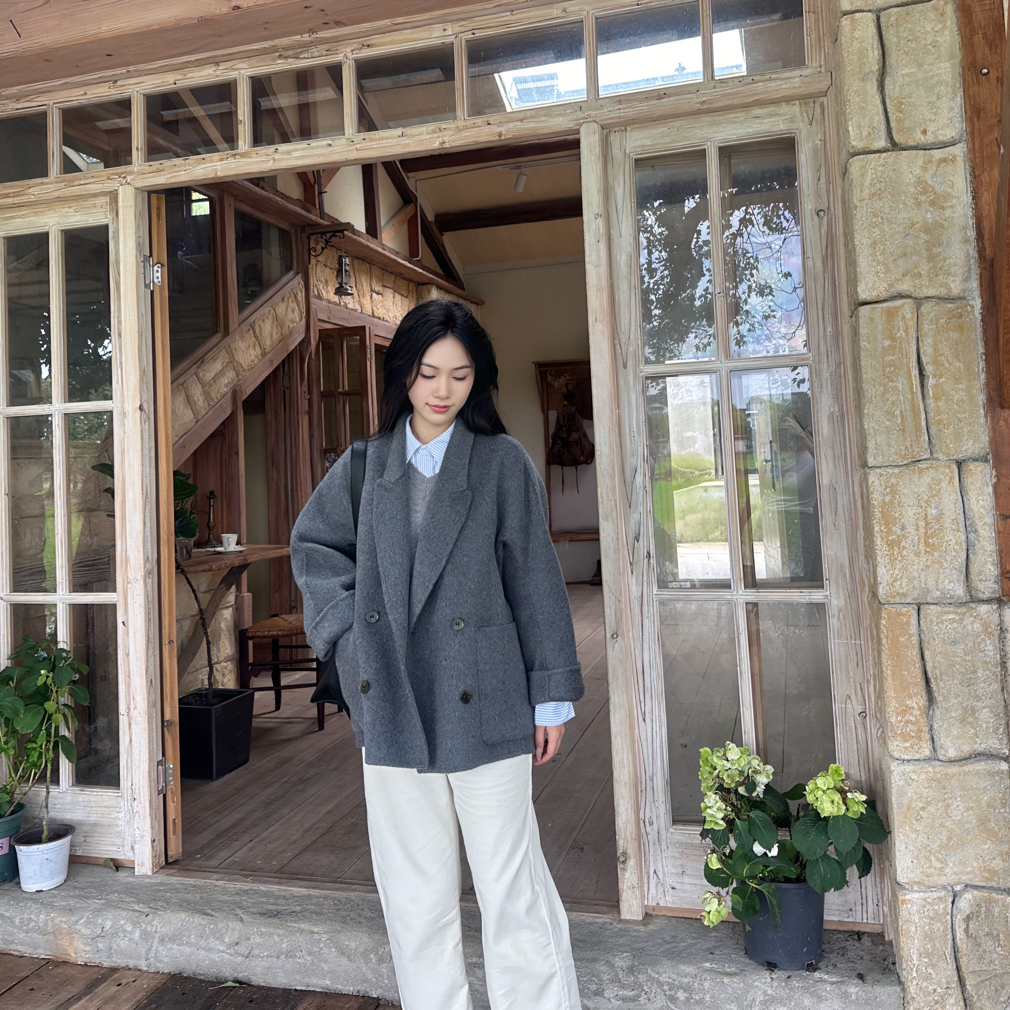 显瘦遮肉气质百搭小个子女毛呢外套秋冬休闲时尚