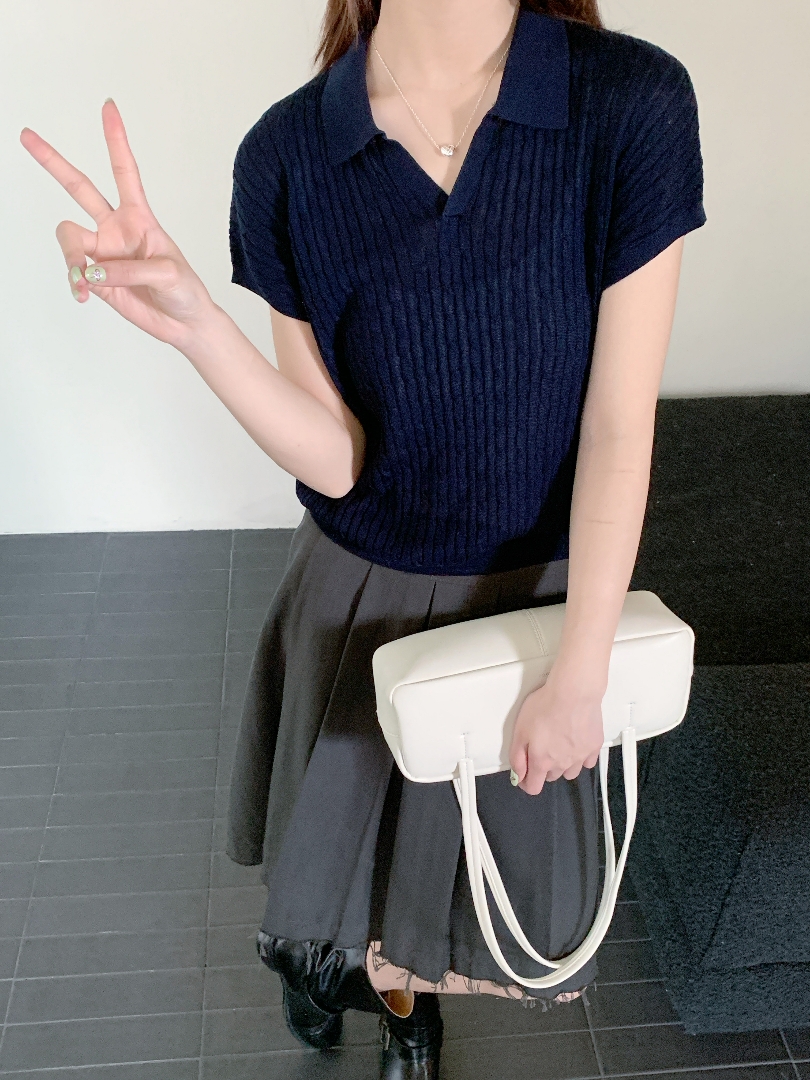 【DUODUO 509988】莱赛尔V领针织T恤夏季新款女宽松慵懒针织衫