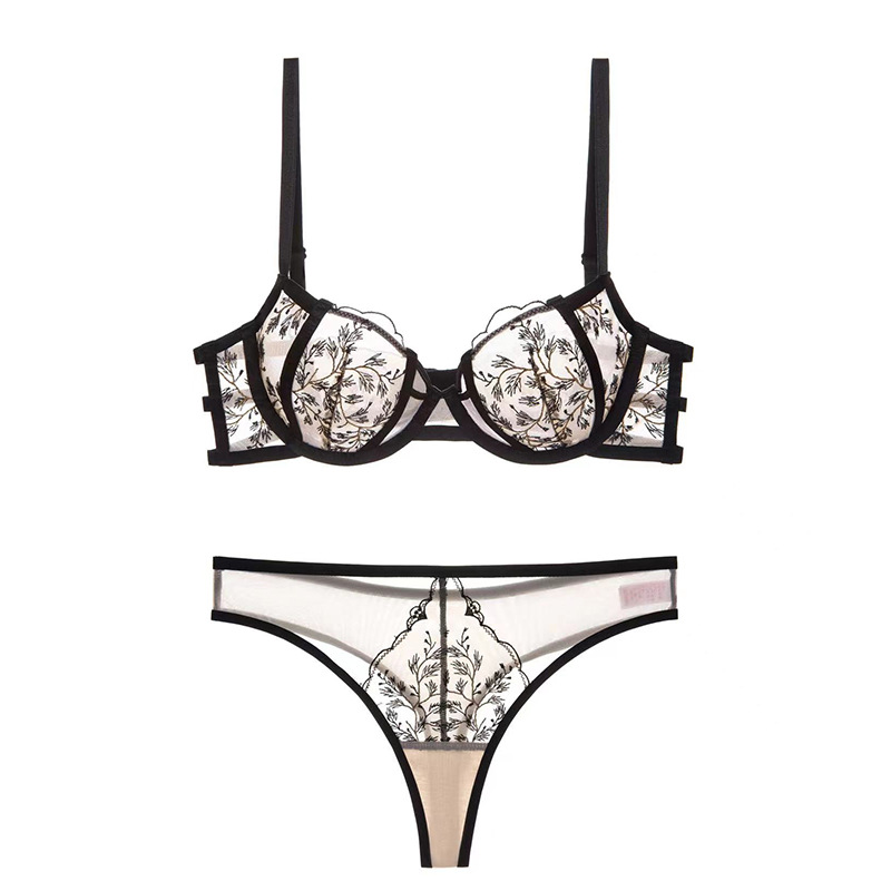 【墨染】薄款蕾丝内衣女新中式舒适透气性感聚拢胸罩大码刺绣文胸