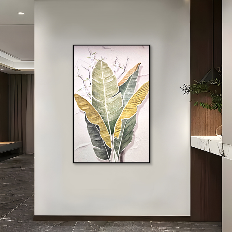 工岩板装饰画高级感挂画简约抽象背景墙壁画客厅叶子628