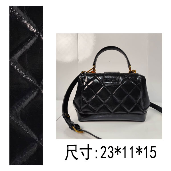 PG107 25新款高级感洋气小香风菱格单肩斜挎黑色大号医生包