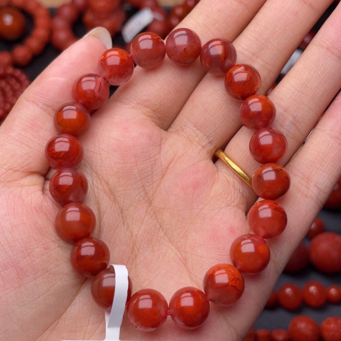 南红玛瑙未镶嵌手串Y9.6mm顶品妖孽牛血火焰手串