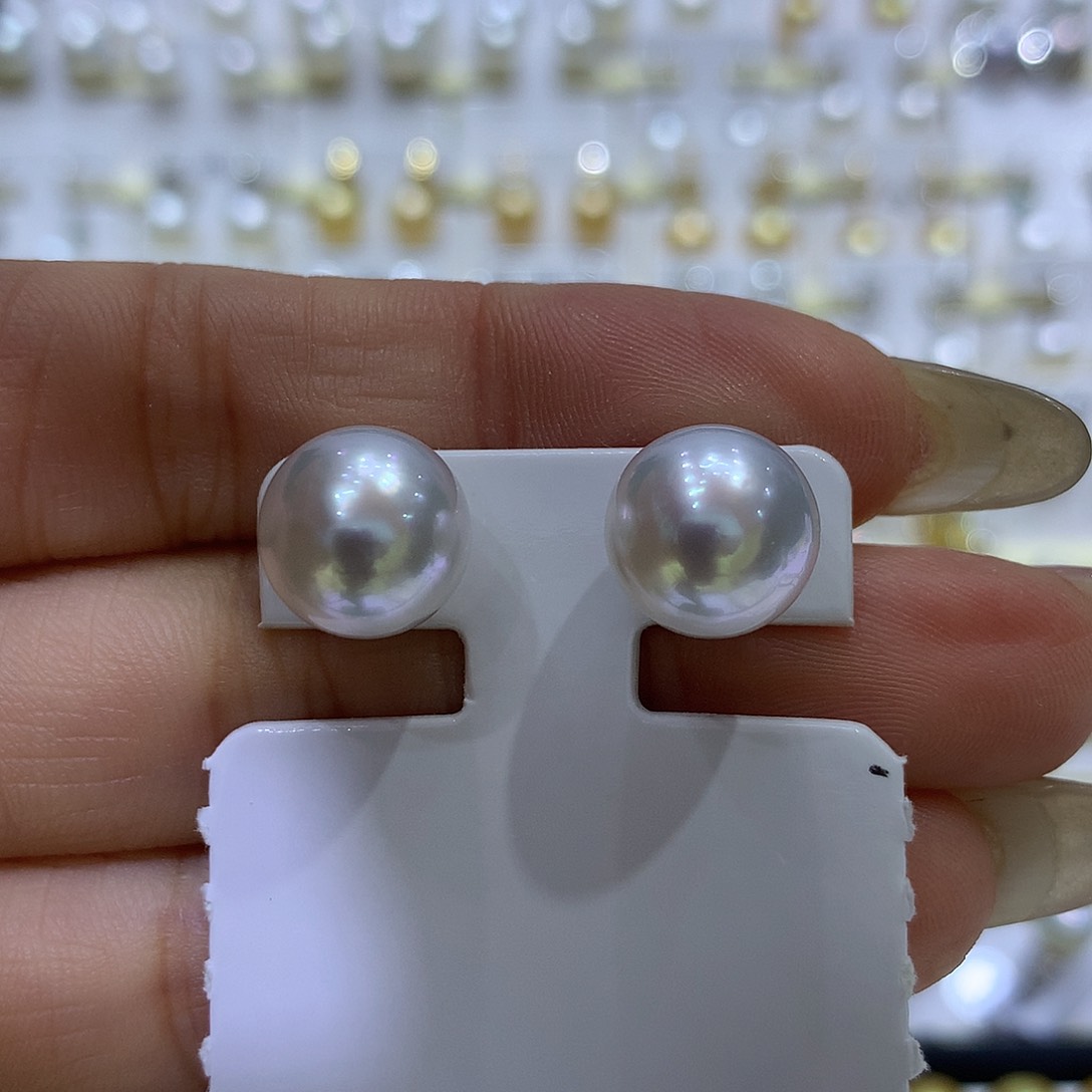 海水珍珠耳饰18K金镶嵌11/12mm澳白