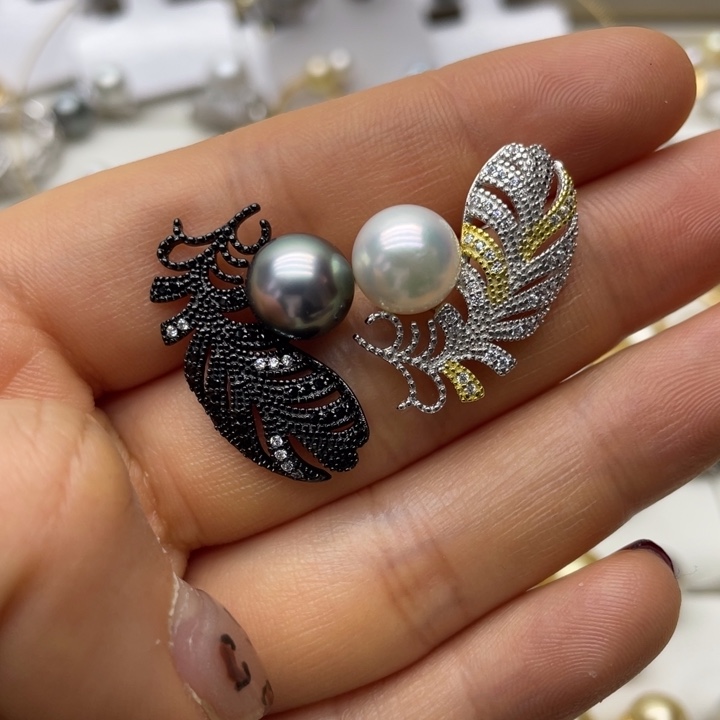 海水珍珠耳饰银S925镶嵌