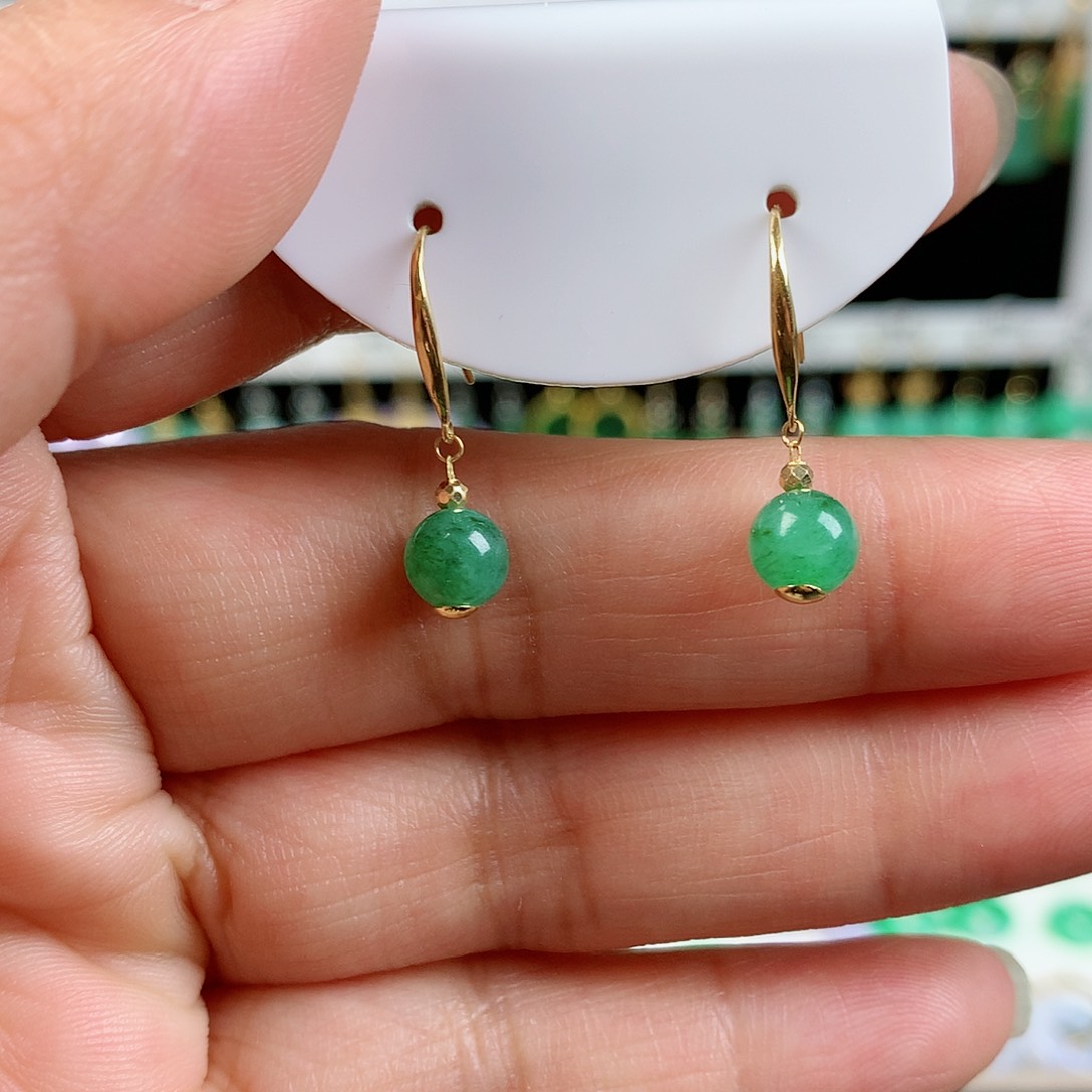 翡翠耳饰18K金镶嵌的