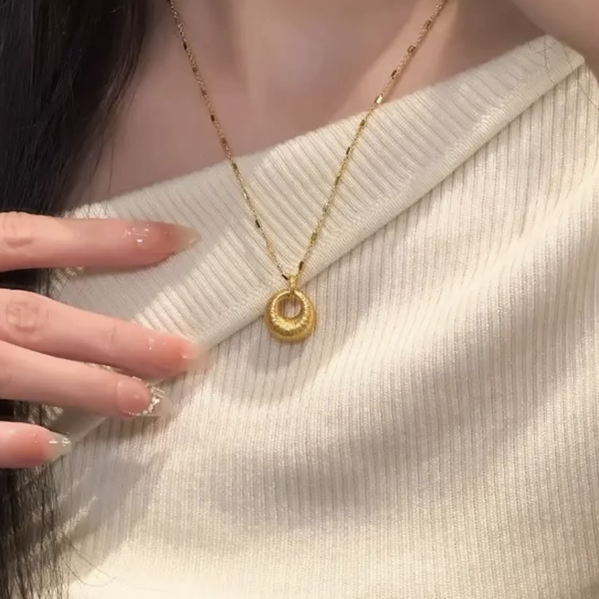 铜合金项链  星光链+拉丝平安扣坠链轻奢时尚锁骨链百搭X-23