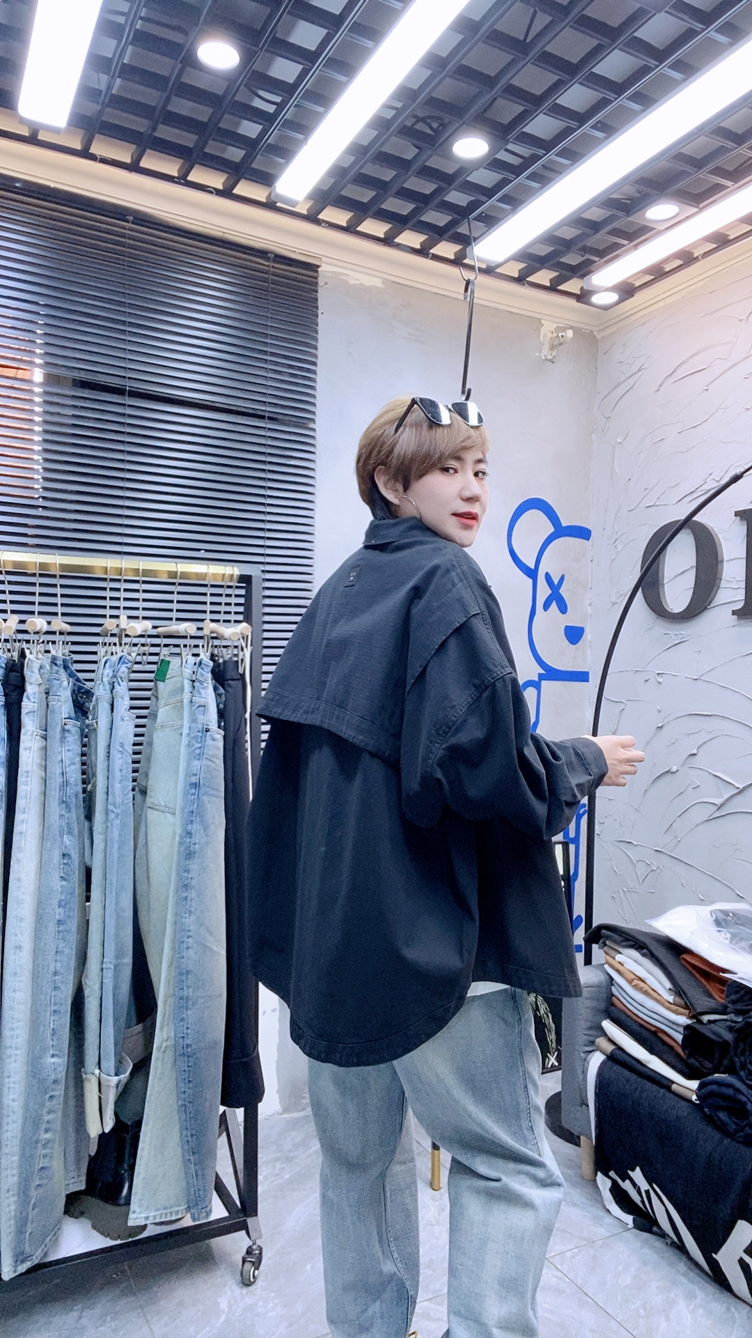 韩版宽松大口袋中长款轻薄棉服休闲风衣外套女（190斤之内可穿）