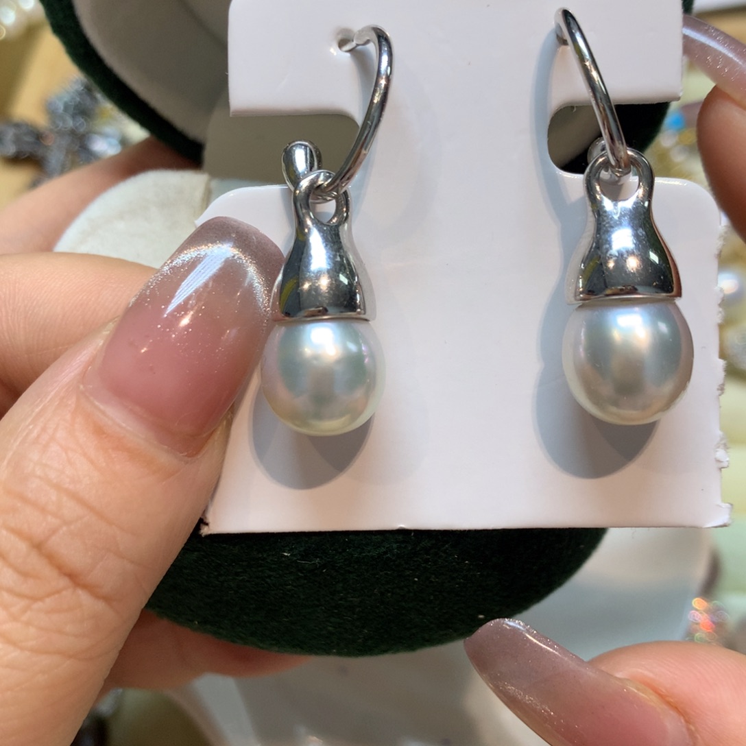 海水珍珠耳饰银S925镶嵌