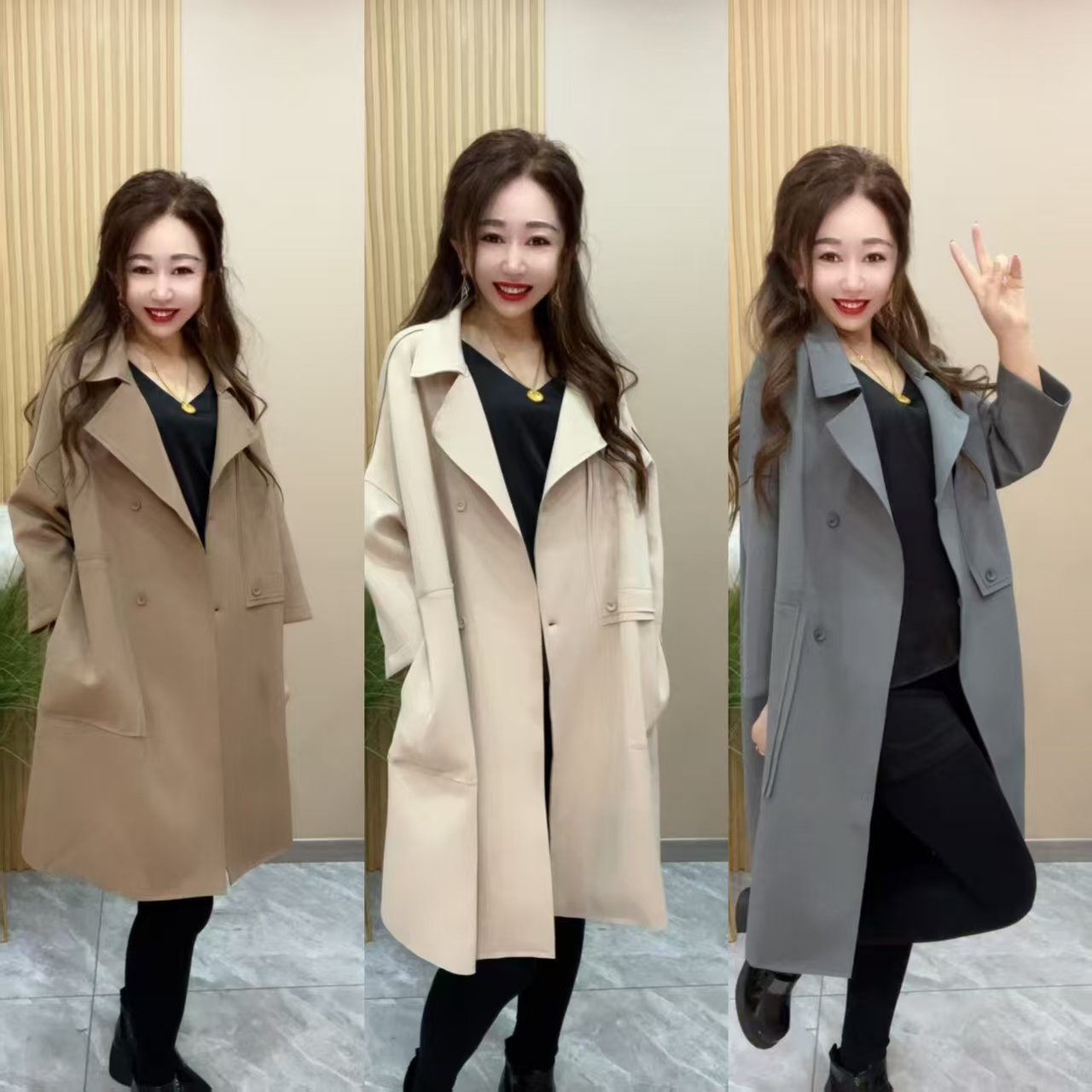 3115款两侧有兜宽松时尚风衣秋冬中长款英伦风休闲韩版春秋外套