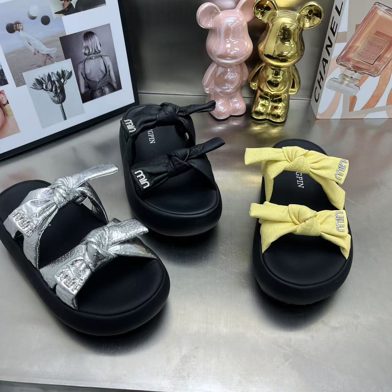 9163厚底平跟蝴蝶结韩版一字型一字拖外穿百搭软底夏季