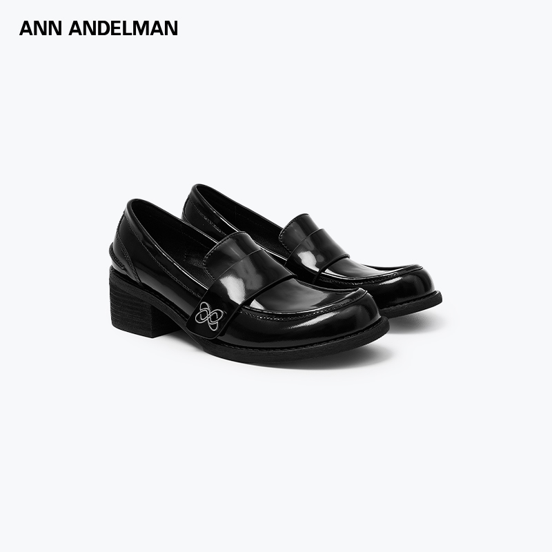 ANN ANDELMAN 25新款 时尚设计粗跟复古英伦风圆头乐福鞋