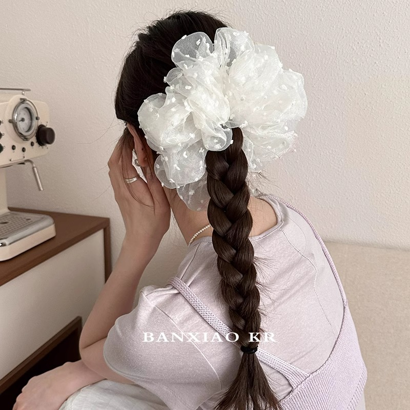 超仙薄荷绿网纱波点大肠发圈女氛围感低马尾头花森系麻花辫绑发绳